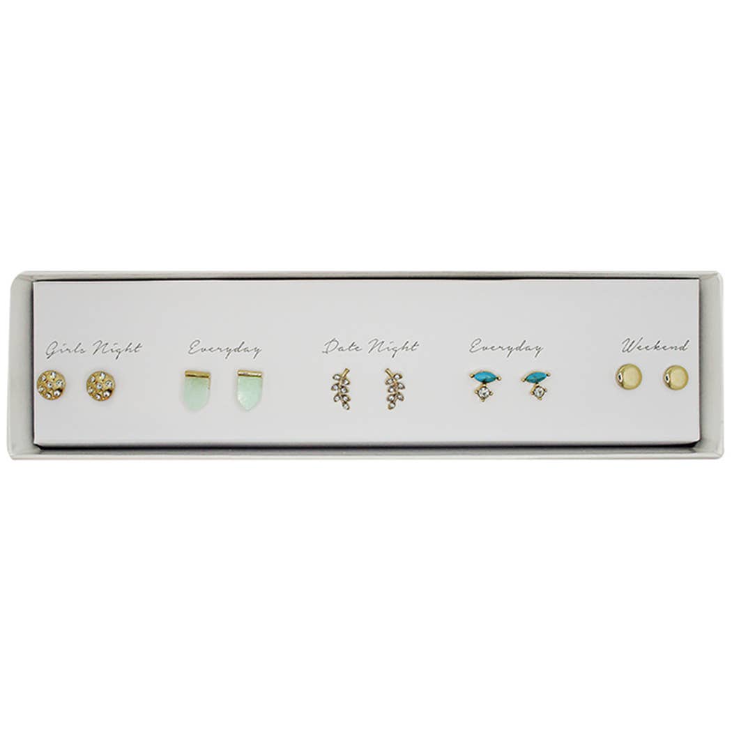 5 Pairs Multipack Stud Earrings Set with Gift Box