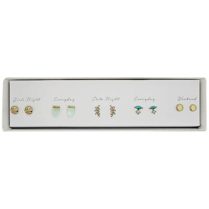 5 Pairs Multipack Stud Earrings Set with Gift Box