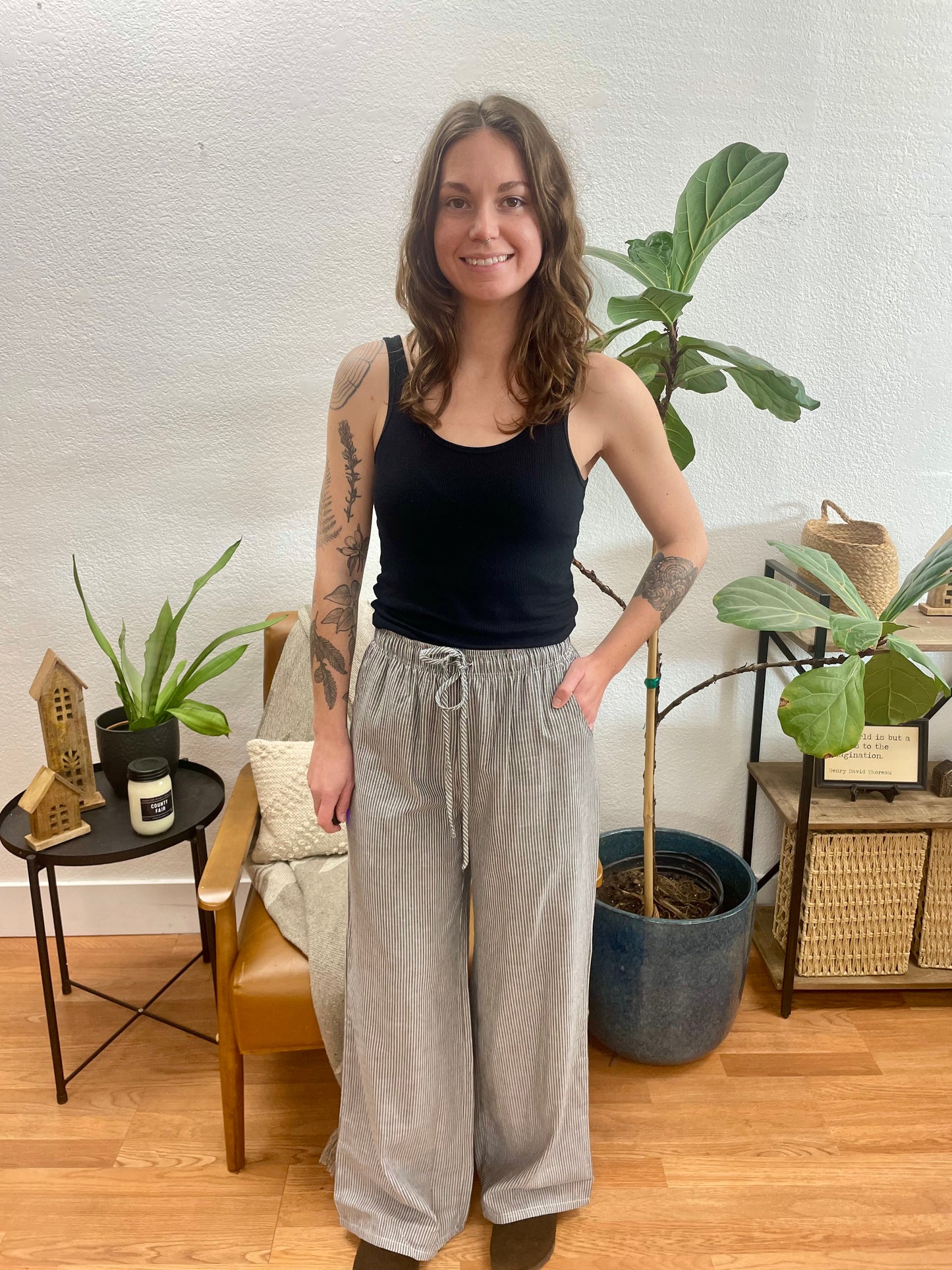 Lightweight Pull On Striped Pants