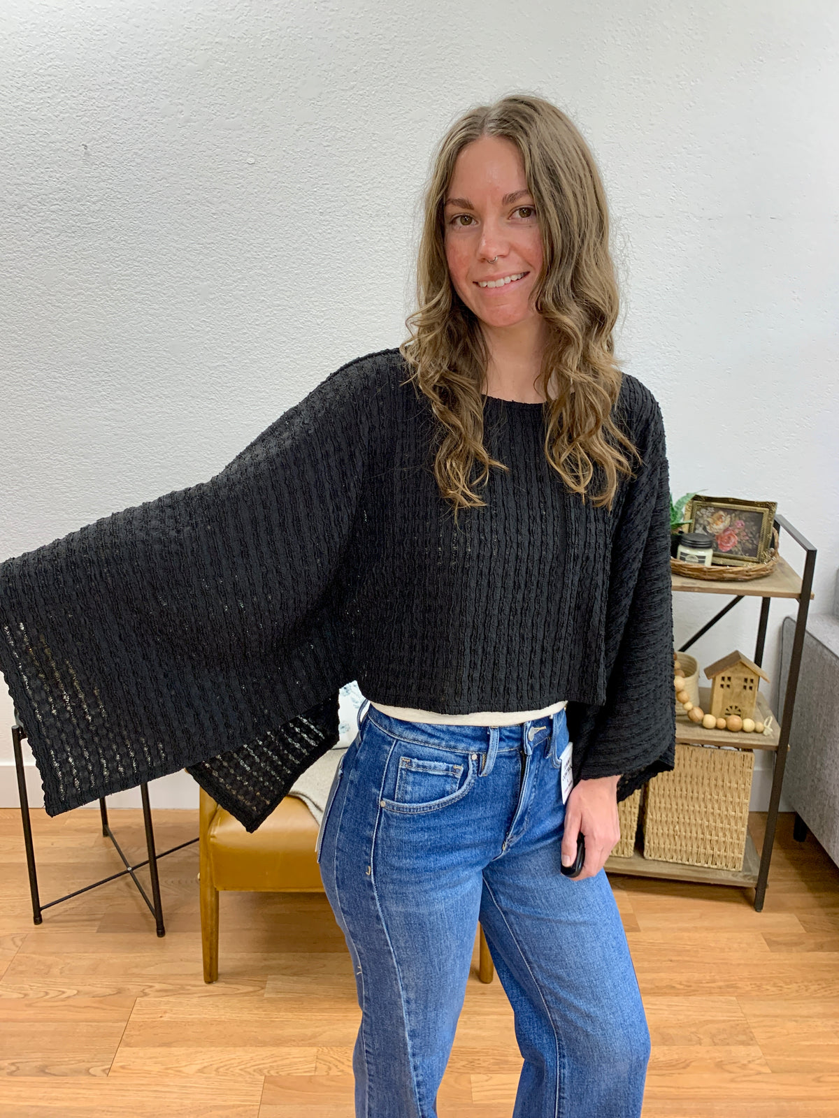 Black Kimono Sleeve Top