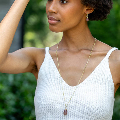 Gold-Plated Strawberry Quartz Teardrop Necklace