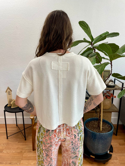 Ivory Ribbed Pocket Knit Tee