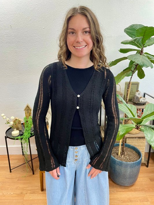 Black Open Knit Cardigan