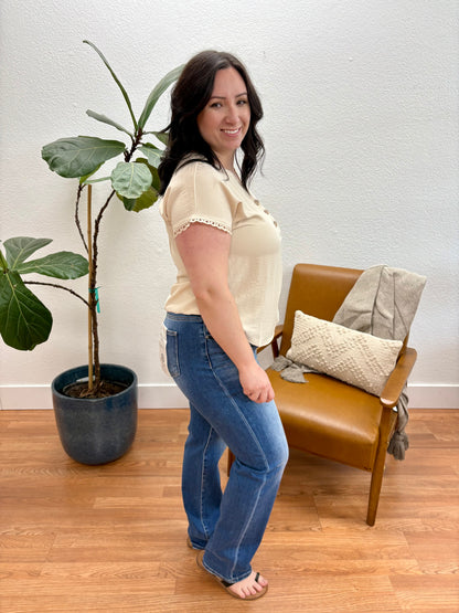 Light Beige Scallop Henley Top