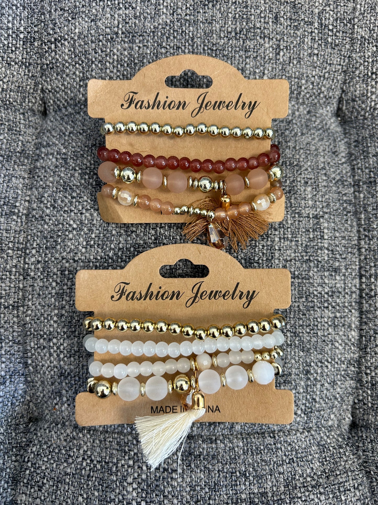 Boho Tassel Charm Beaded Bracelet (4 Piece)