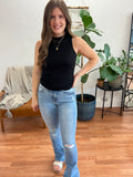 Black Banded Ribbed Tank
