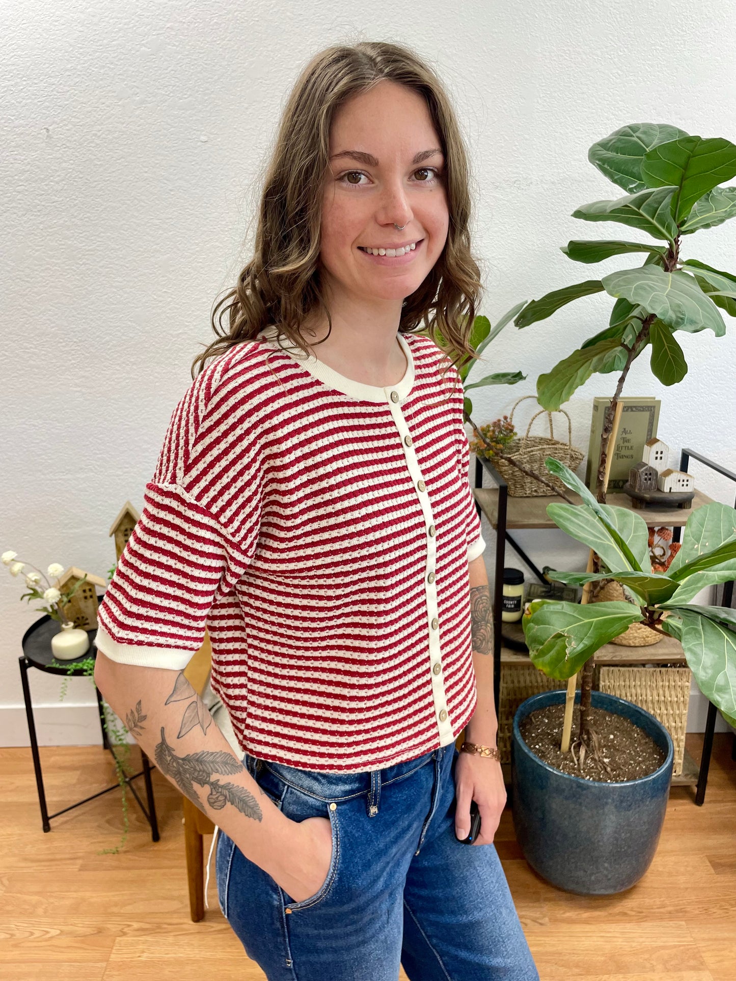Cream Button Up Textured Top