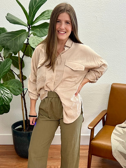 Khaki Oversized Button Down