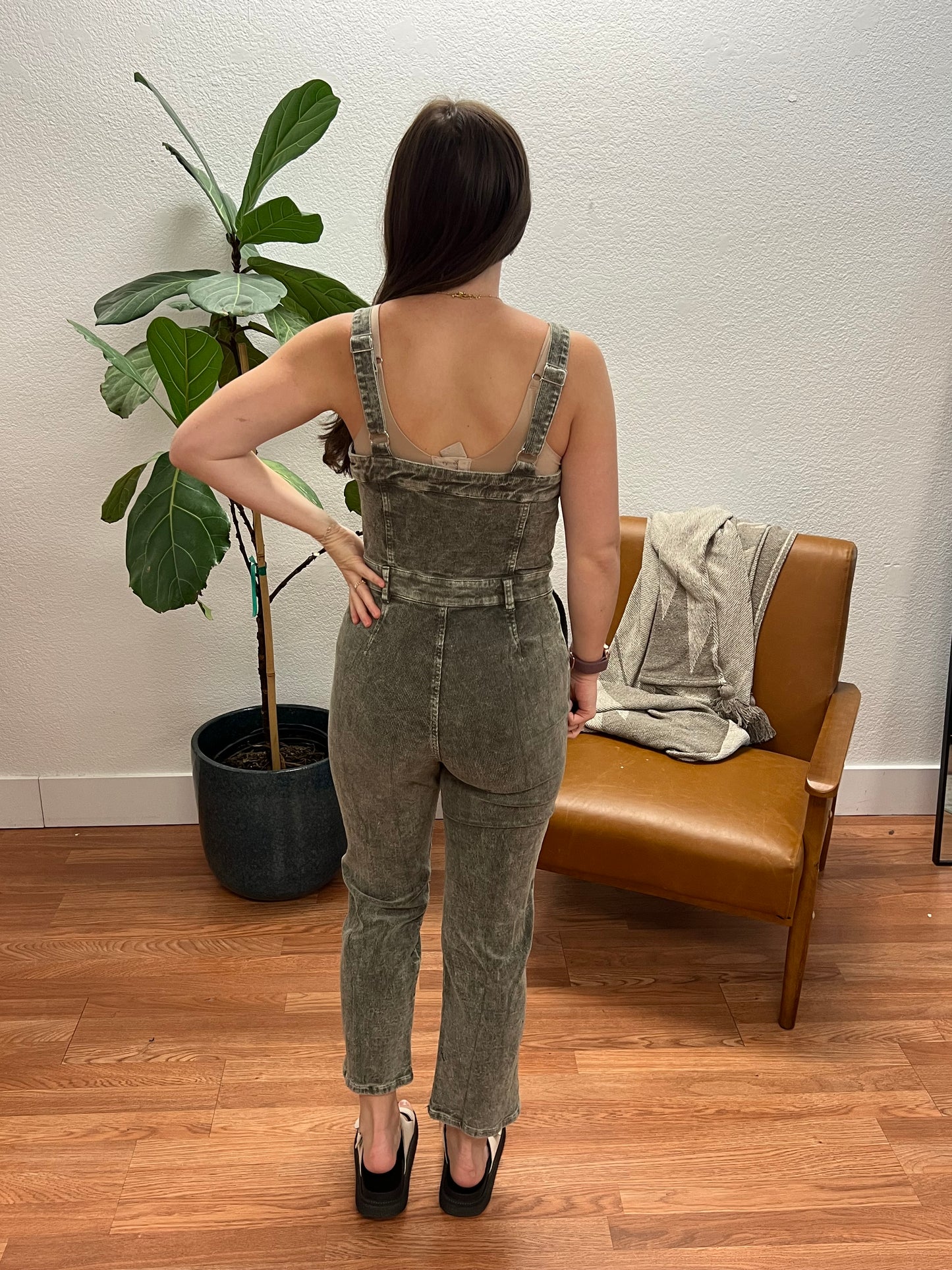 Olive Washed Corduroy Jumpsuit