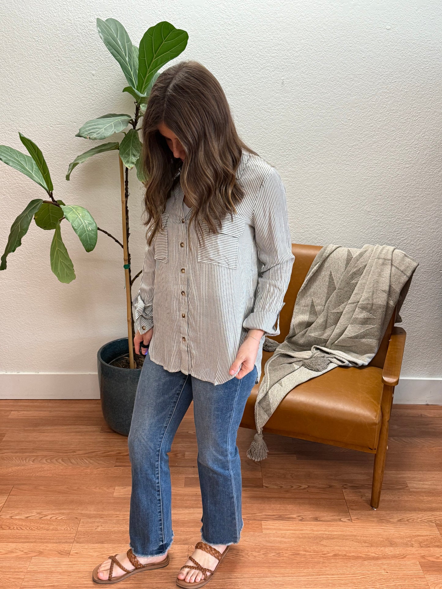 Black Striped Pocket Button Down