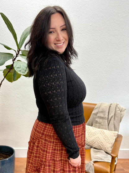 Black Floral Jacquard Knit Top