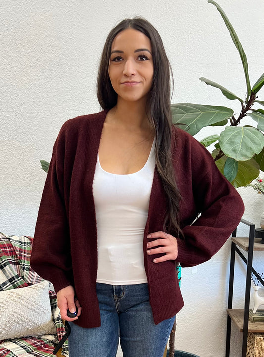 Burgundy Chunky Open Cardigan