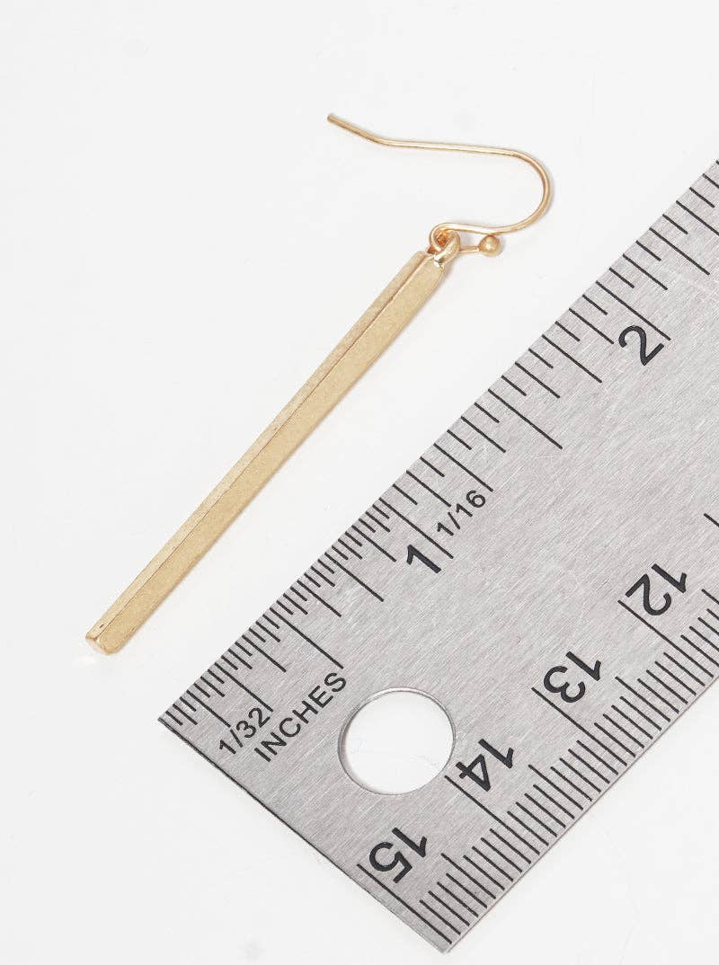 Gold Polished Metal Bar Dangle Drop Earrings