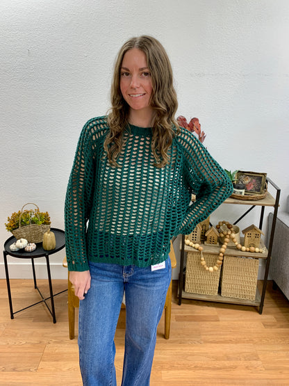 Hunter Green Crochet Pullover