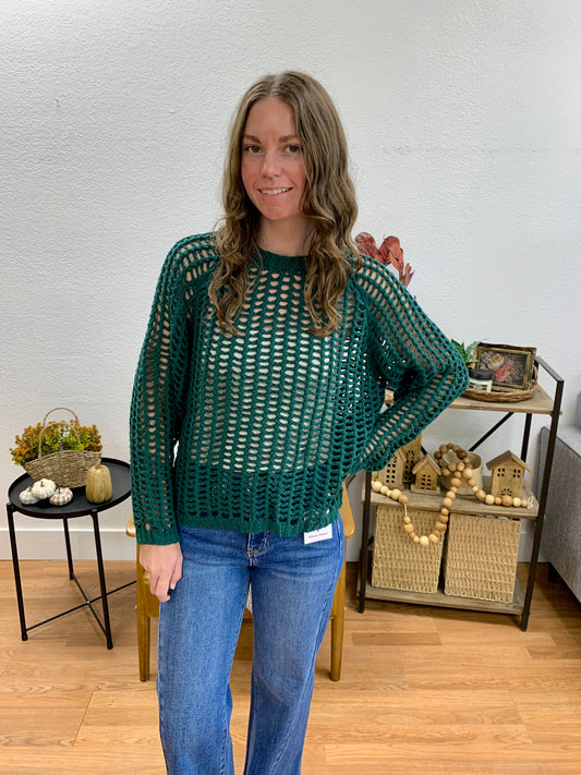Hunter Green Crochet Pullover