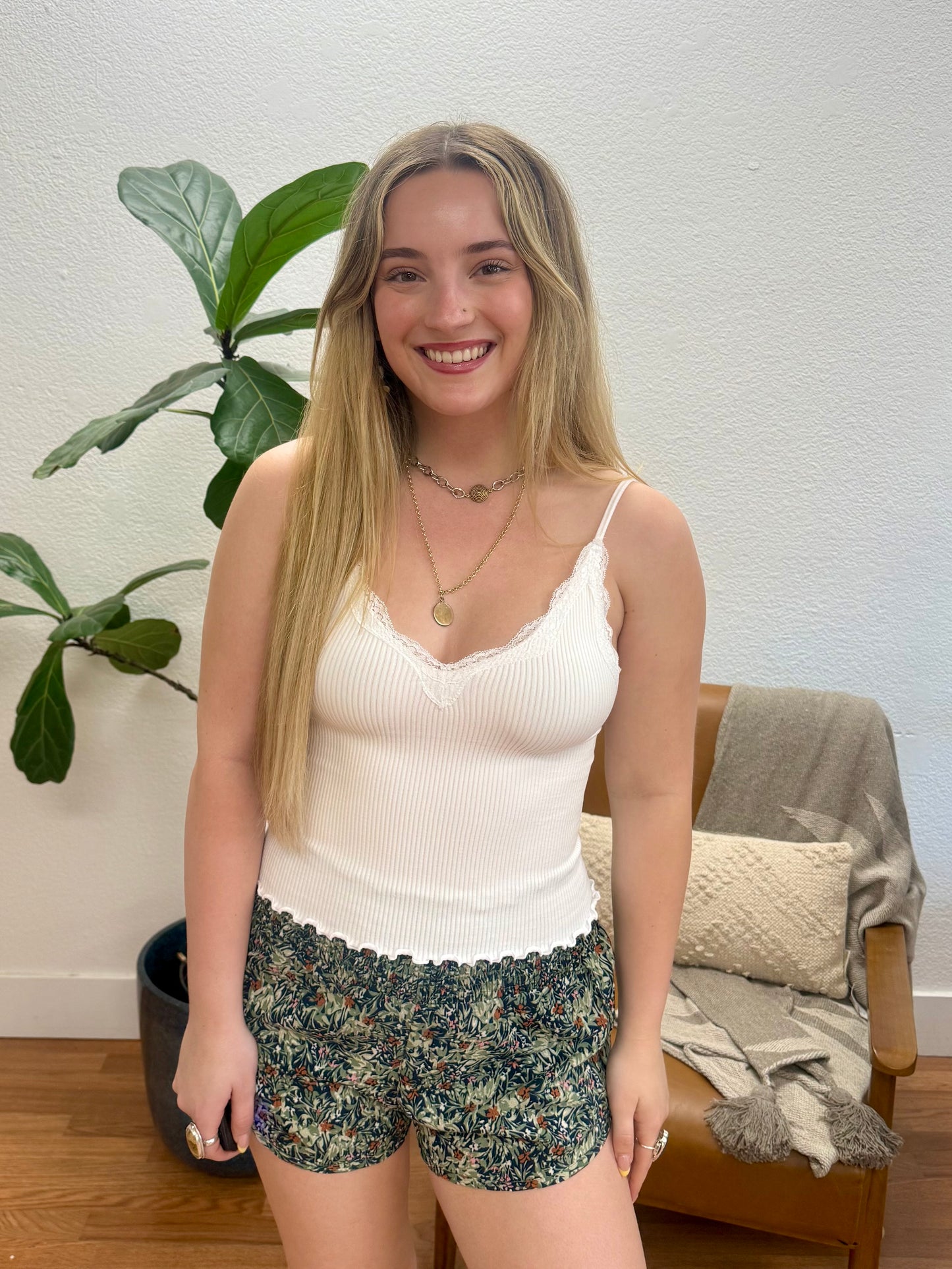 White Lace Rib Cami Tank