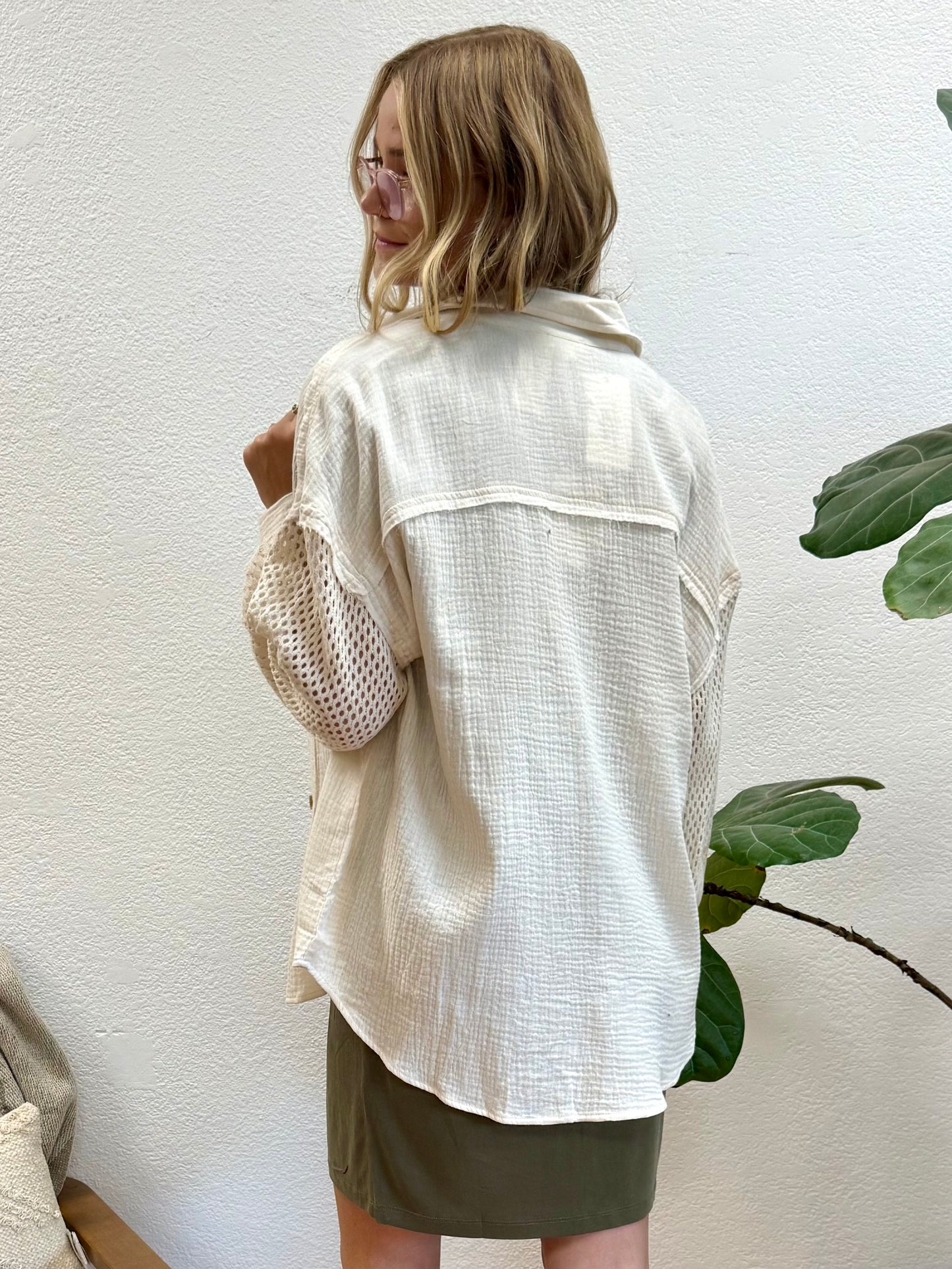 Cream Eyelet Button Up Top