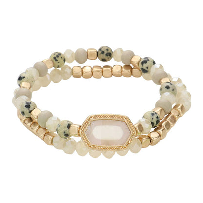 Natural Stone Beaded Hexagon Multi Layered Bracelet Set
