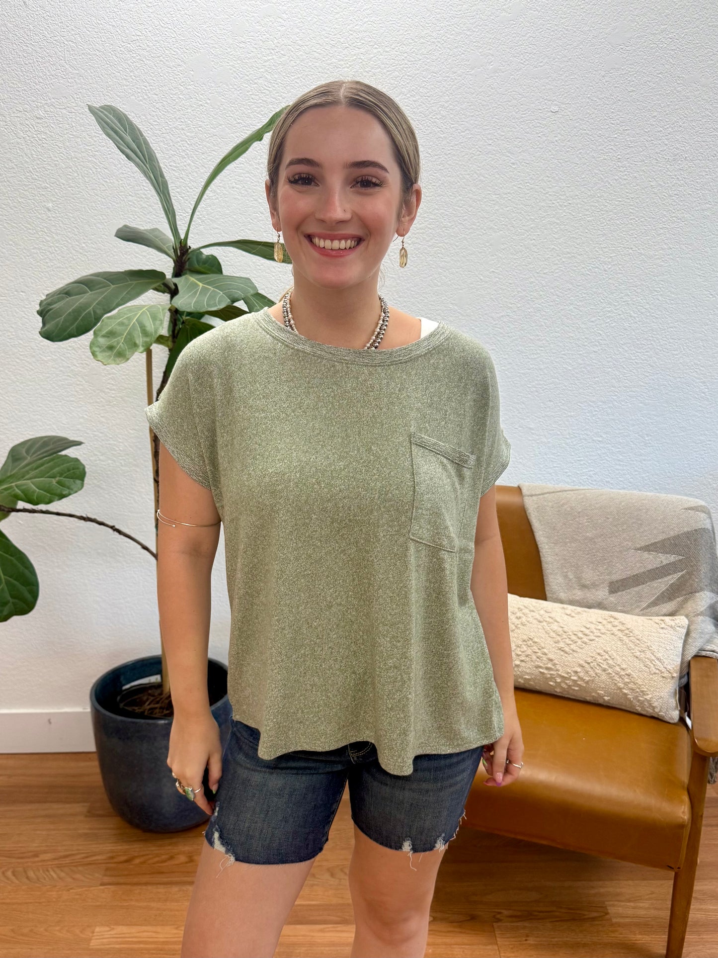Light Olive Soft Hacci Pocket Tee