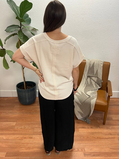 Oatmeal Raw Edge V-Neck Top