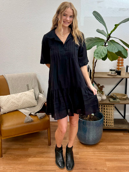 Black Textured Loose Fit Dress
