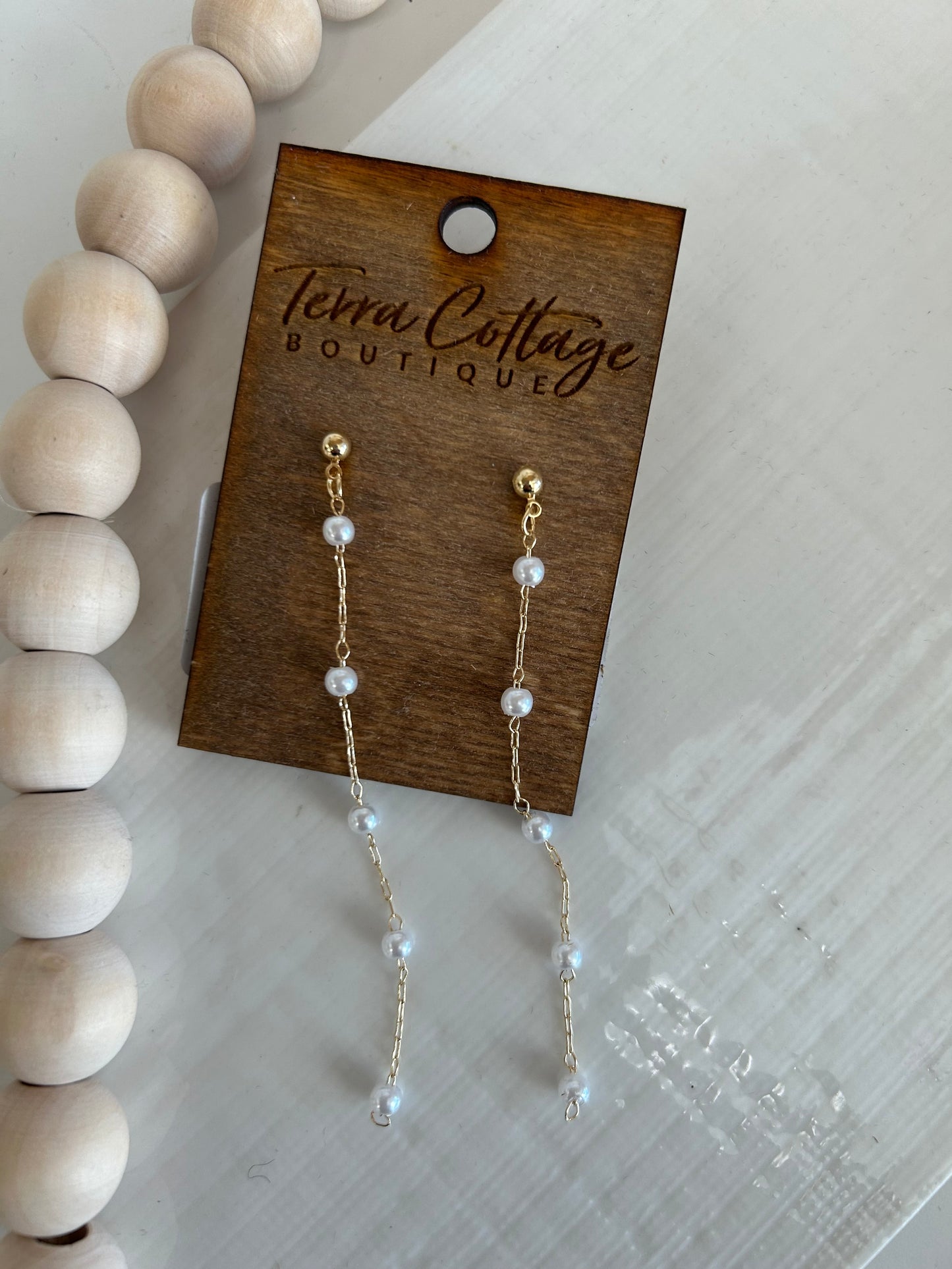 Pearl Bead Chain Dangle Earrings