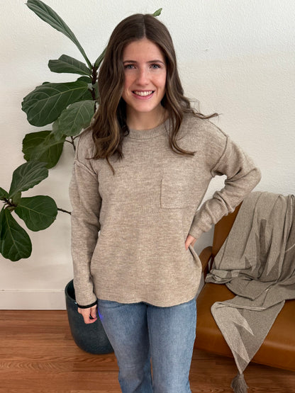 Mocha High Low Round Hem Sweater