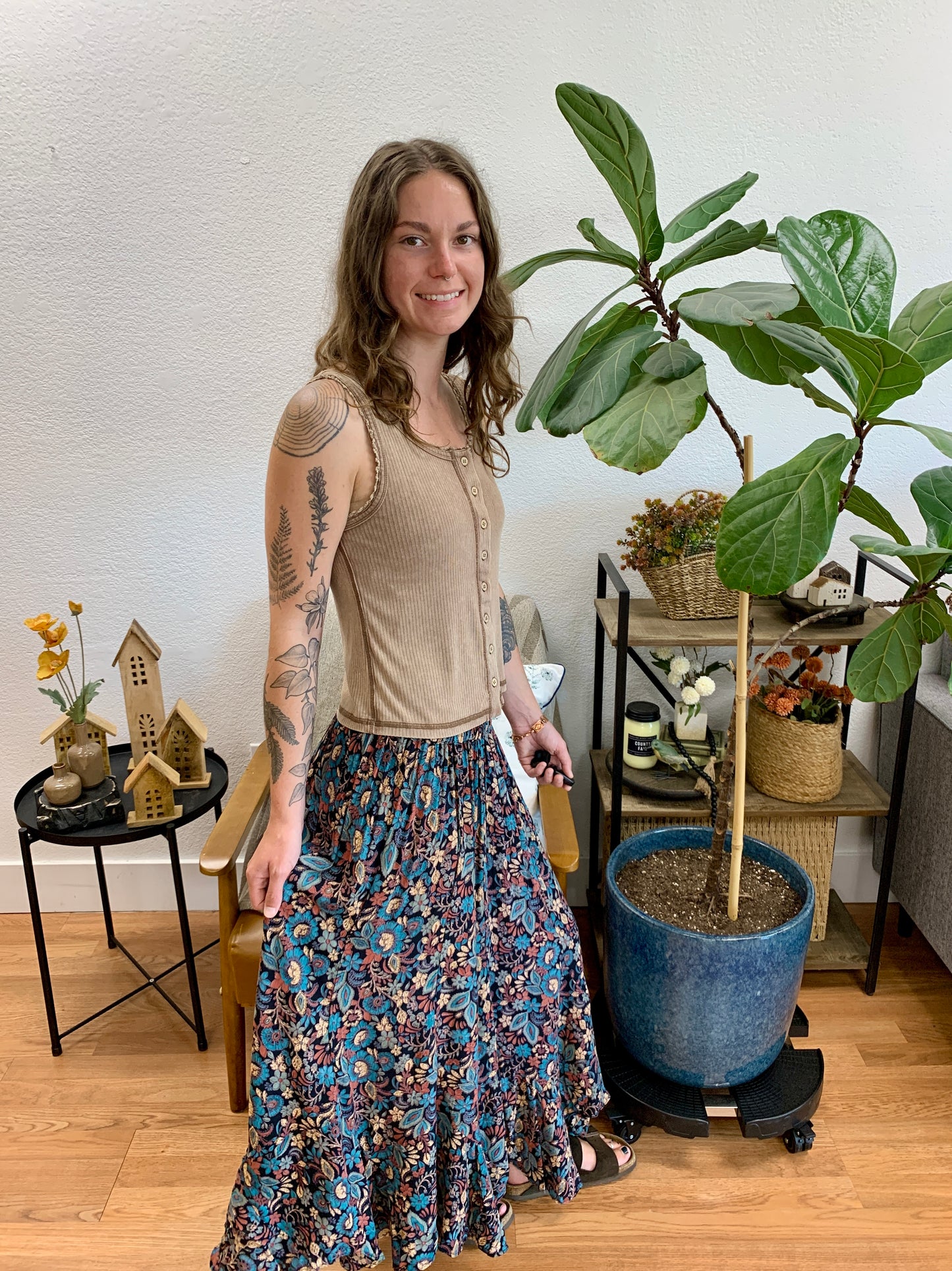 Black Bold Floral Skirt