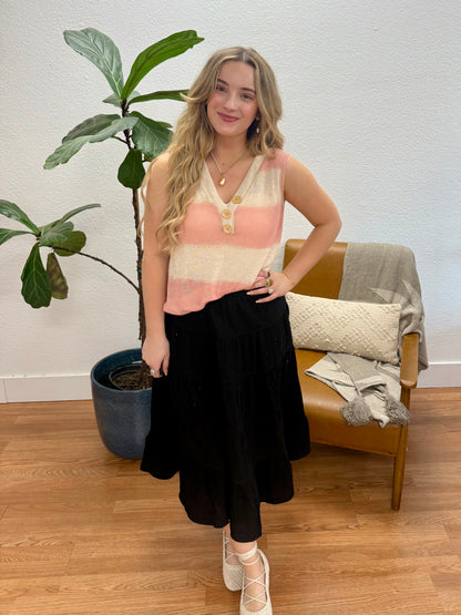 Pink Stripe V-Neck Tank