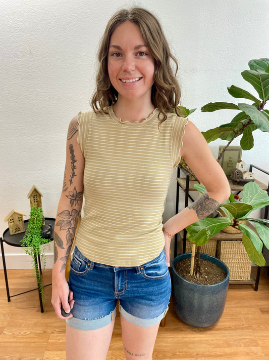 Taupe Brushed Striped Ruffle Tank