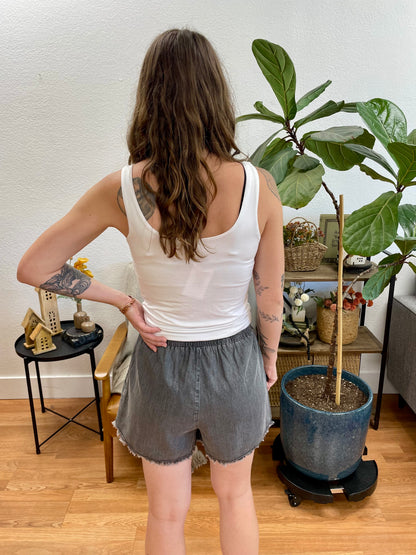 Black Washed Frayed Detail Shorts