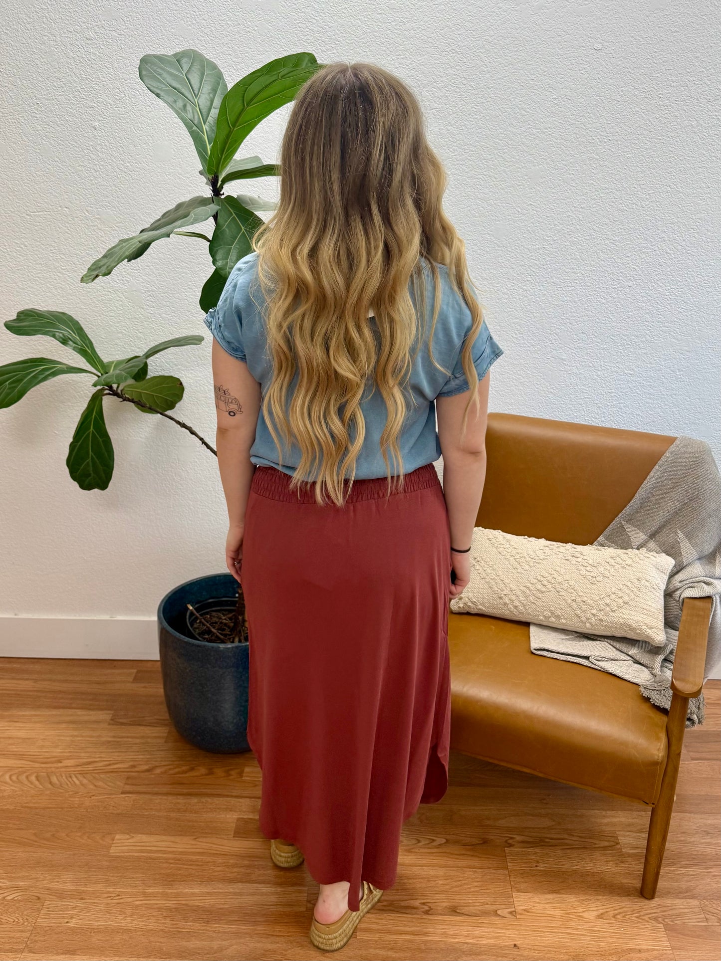 Rust Cupro Smocked Skirt