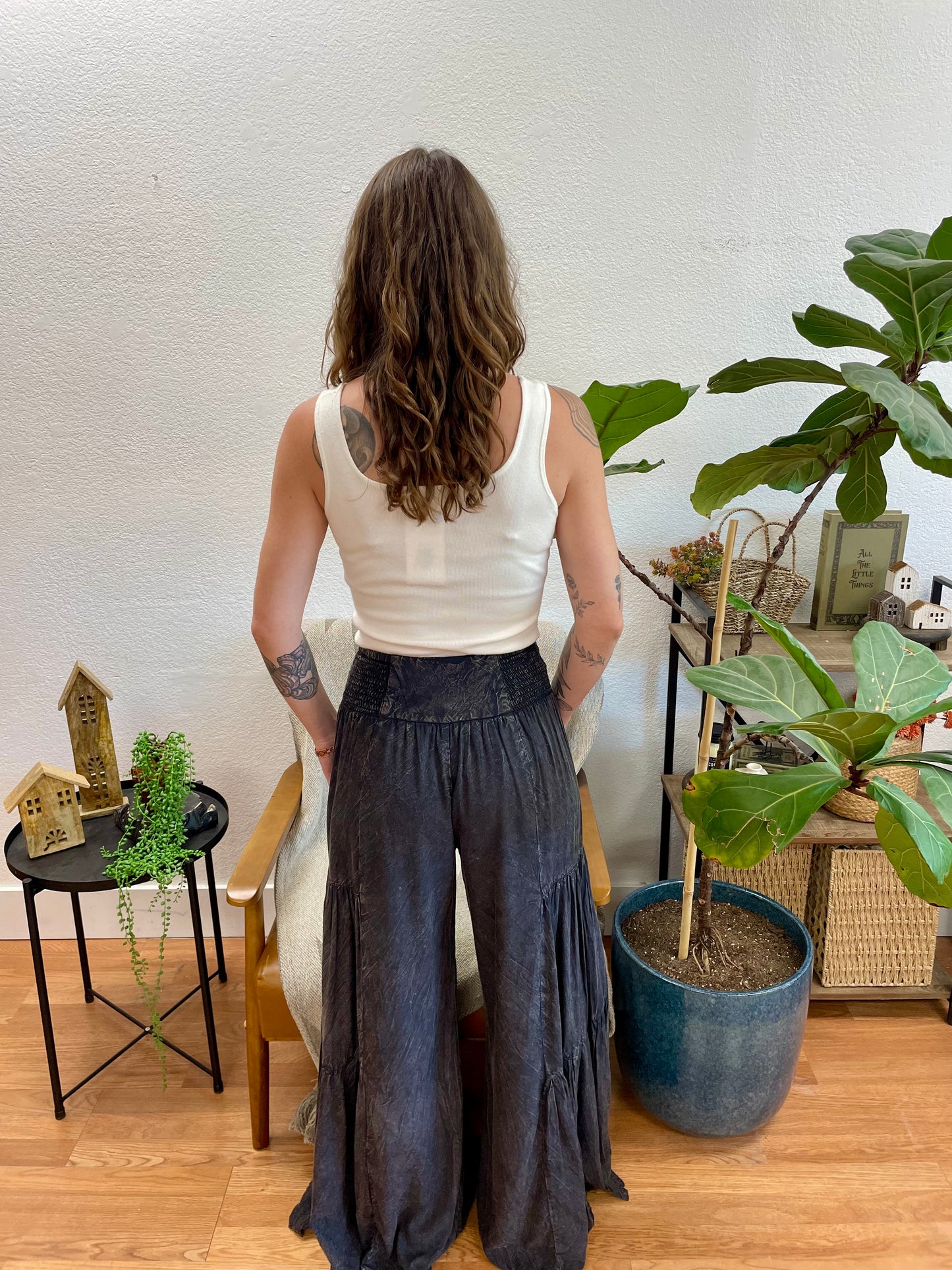 Black Washed Wide Leg Pants