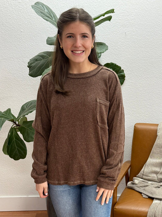 Brown Brushed Ribbed Sweater