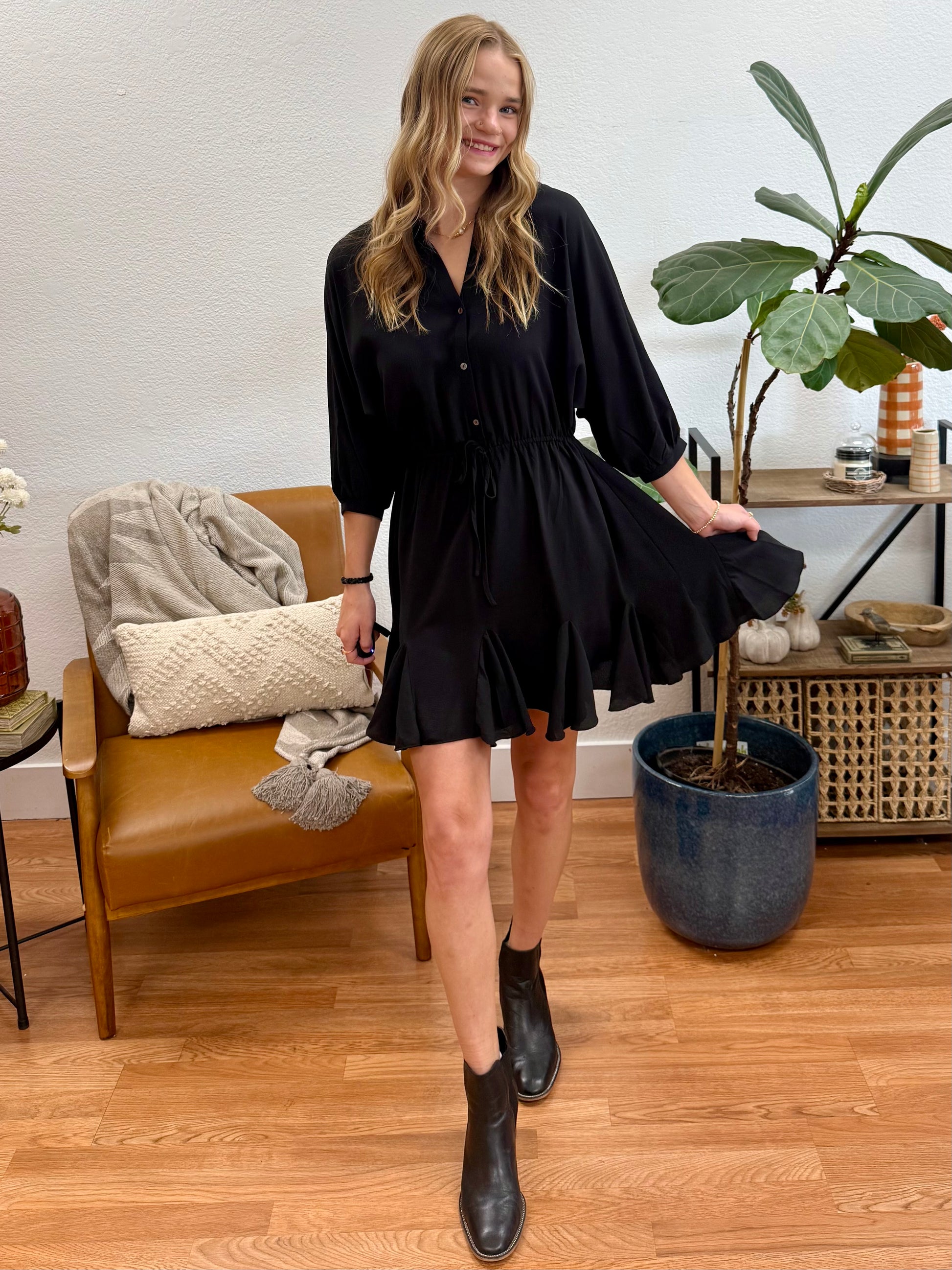 Black Drawstring Mini Dress Small Black Drawstring Mini Dress Small