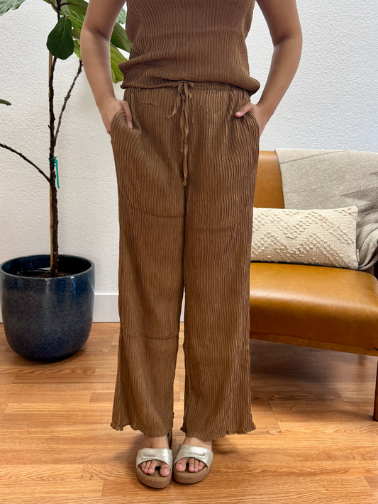 Almond High Waist Plisse Dress Pants