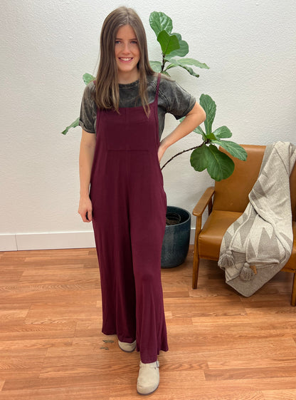 Wine Modal Overall Jumpsuit