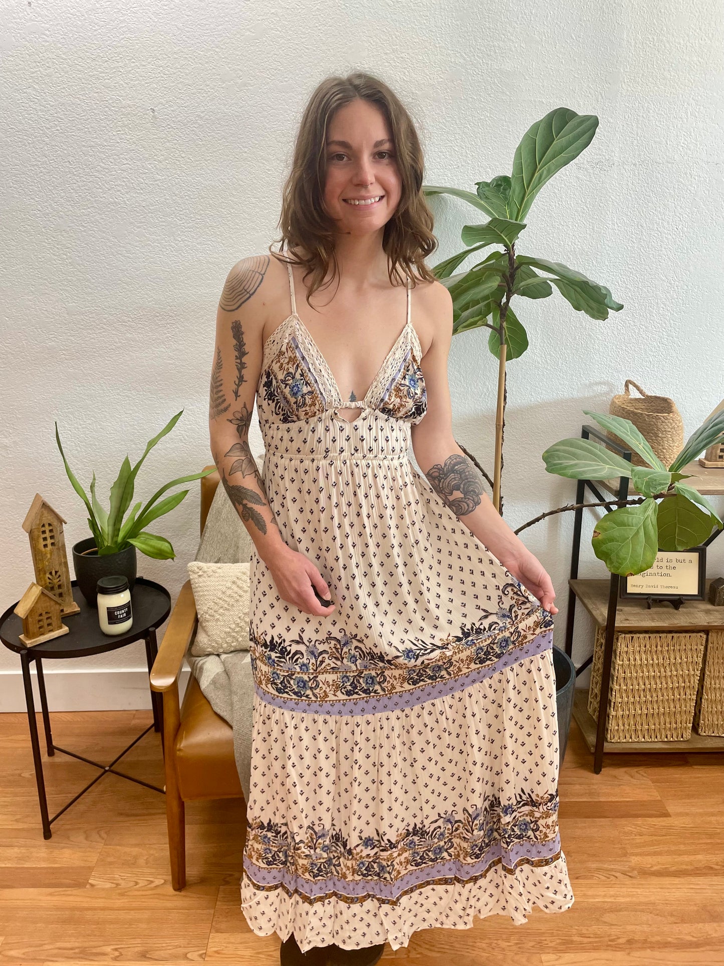 Ivory Lace Trim Tie Back Maxi Dress - Terra Cottage