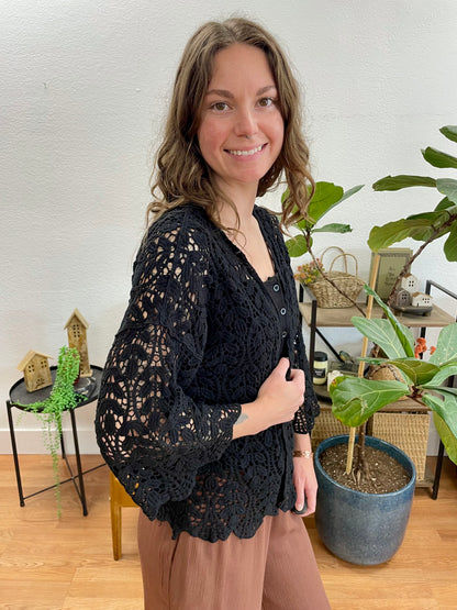 Black Leaf Pattern Cardigan