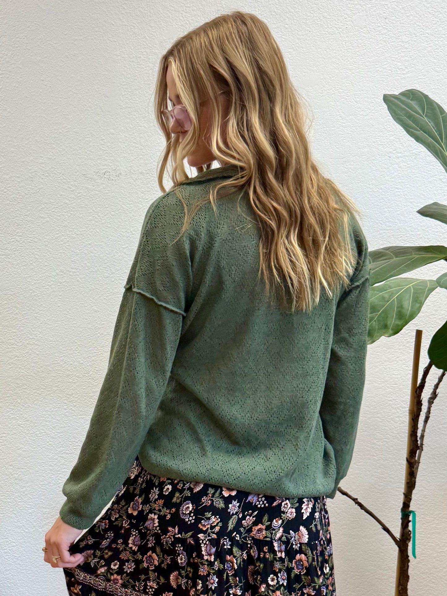 Olive Long Sleeve Solid Knit Top