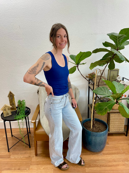 Mica Polo Blue Raw Hem Wide Leg Jeans