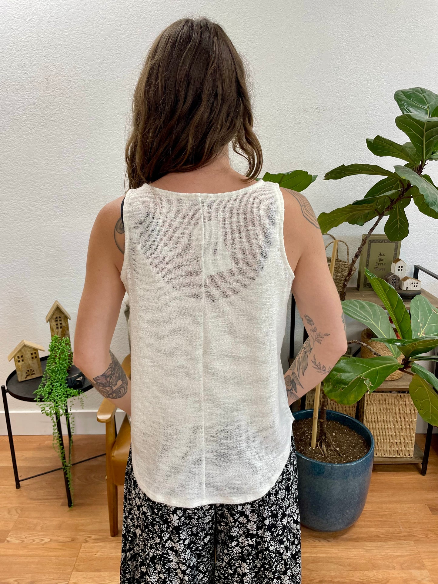 Ivory V-Neck Hacci Tank