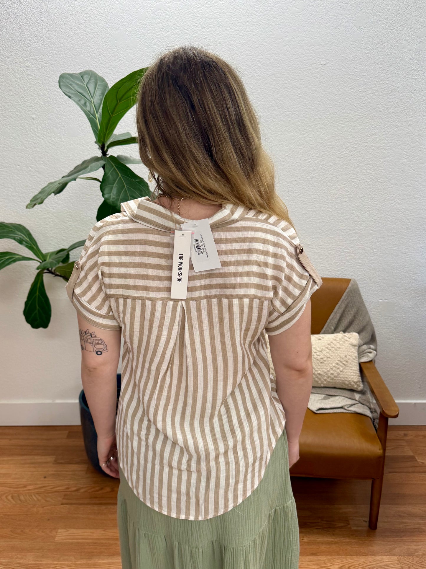 Light Khaki Stripe Button Down