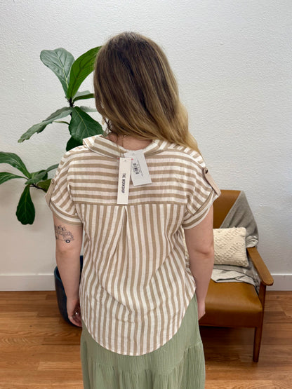 Light Khaki Stripe Button Down
