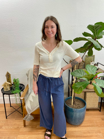 Marine Blue Flowy Tencel Pants