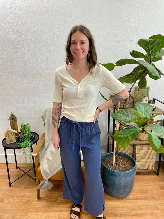 Marine Blue Flowy Tencel Pants