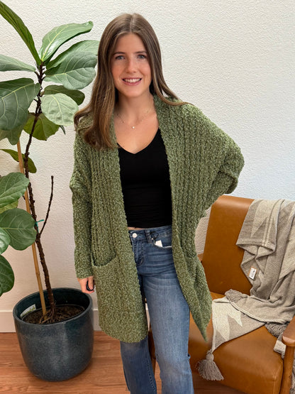 Olive Popcorn Cardigan