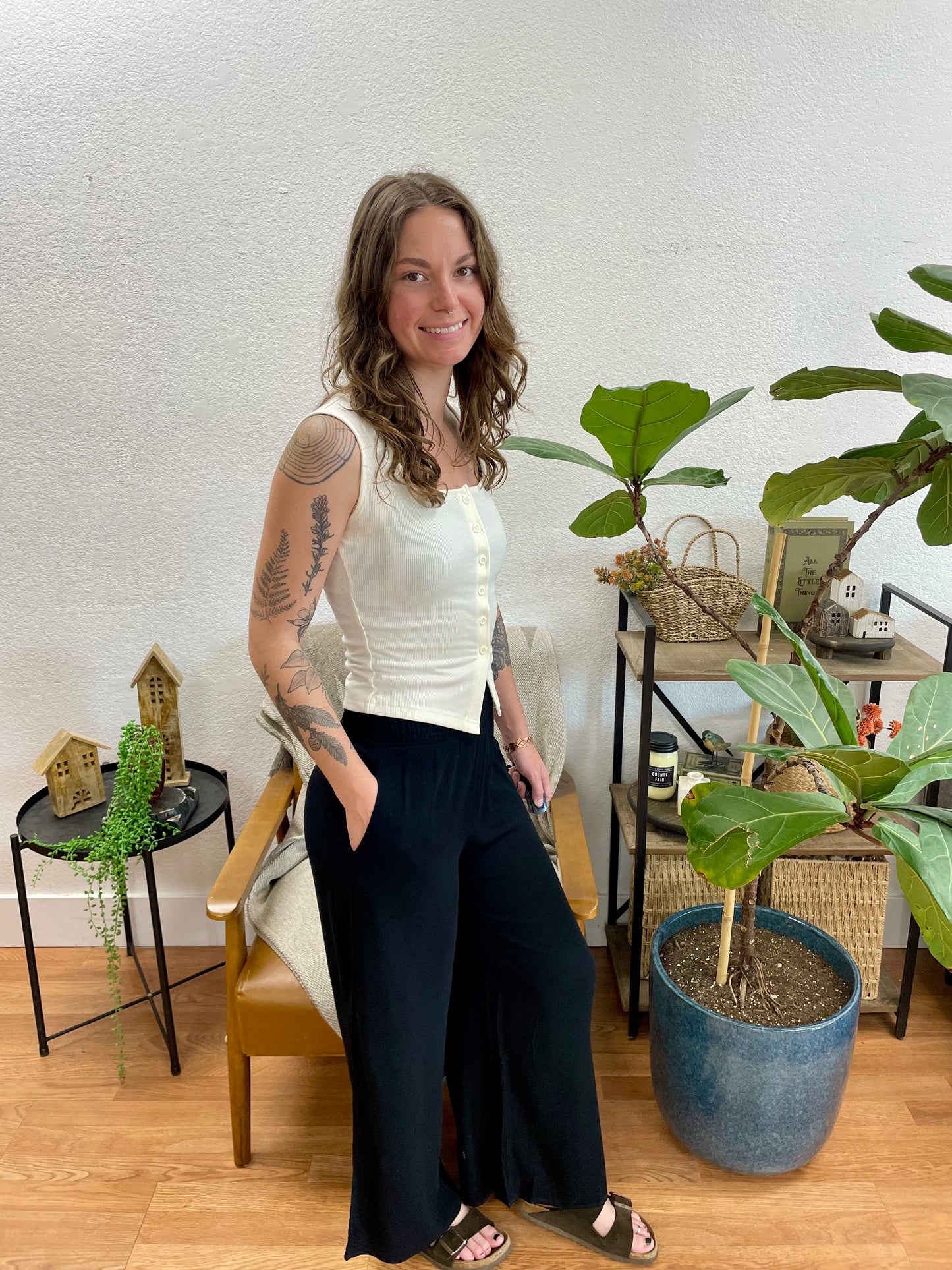 Black Lightweight Smocked Pants