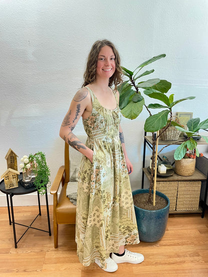 Olive Floral Corset Midi Dress