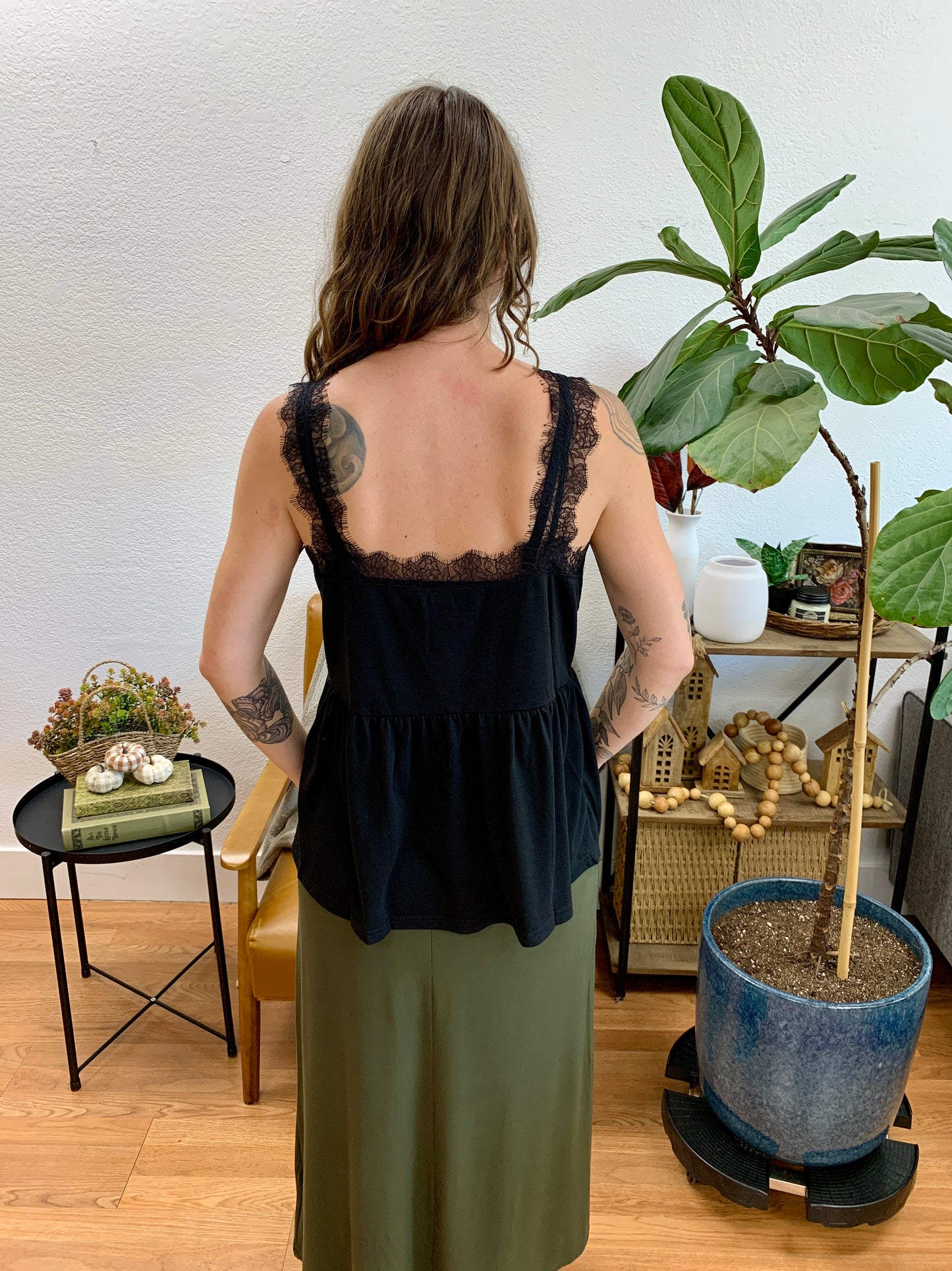 Black Lace Trim Sleeveless Top